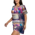 thumbnail image 2 of Daiia Colorful Balloon Cake Celebration Pattern Womens Pajama Sets Short Sleeve Pajamas for Women Sets Soft Lounge Sets Casual Round Neck Sleepwear PJS-X-Large, 2 of 7