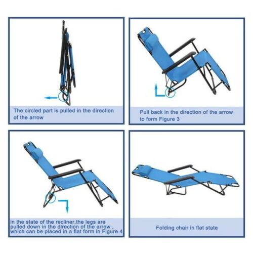 Folding Beach Lounge, Reclining Lounge Chair Unbranded Outdoor Lounger for Patio Pool Lawn Garden (Blue) - image 5 of 8