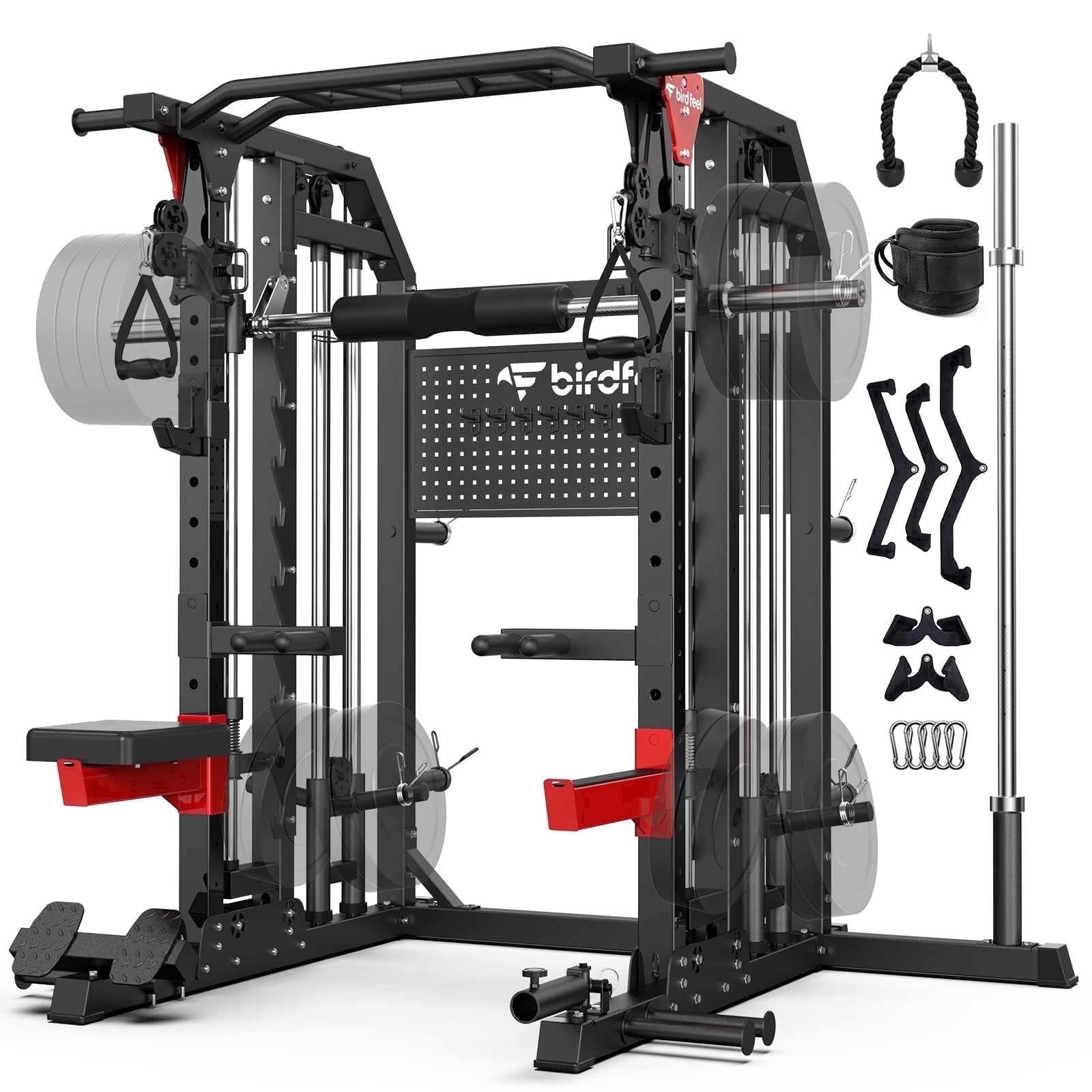 Multi-Function 2900LB All-in-One Smith Machine Power Cage Home Gym Squat Rack Total Body Strength Training Cage Featuring LAT Pulldown, Dual Pulley Cable Crossover with Strength Training Attachments,