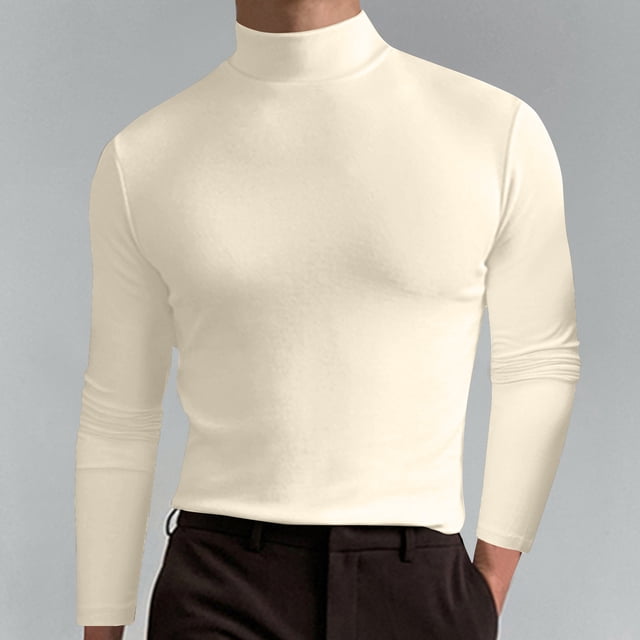 Blusa y camisas de cuello alto de manga larga para hombre, blusa informal de manga larga con cuello alto y elasticidad sólida para hombre.