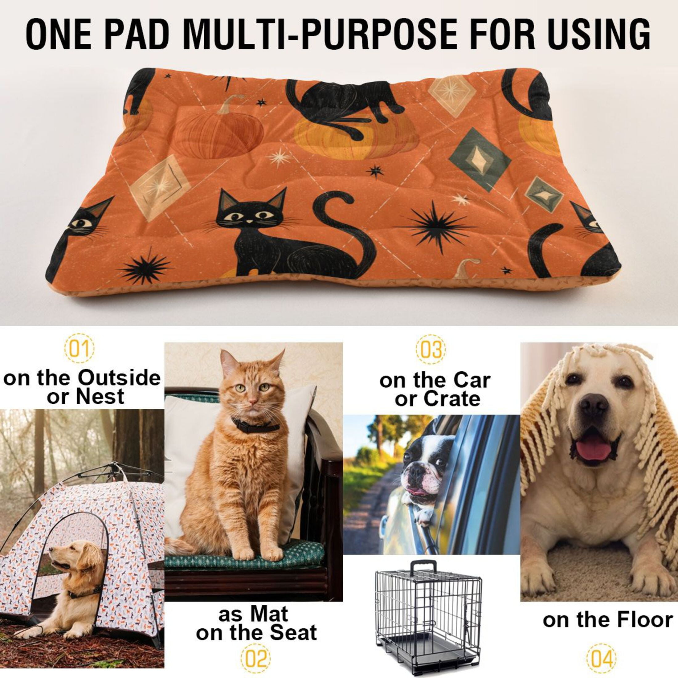 Cozy Mat Pet Bed Indoor Outdoor Warm Soft For Cat Dog Puppy(S/M) Orange Background