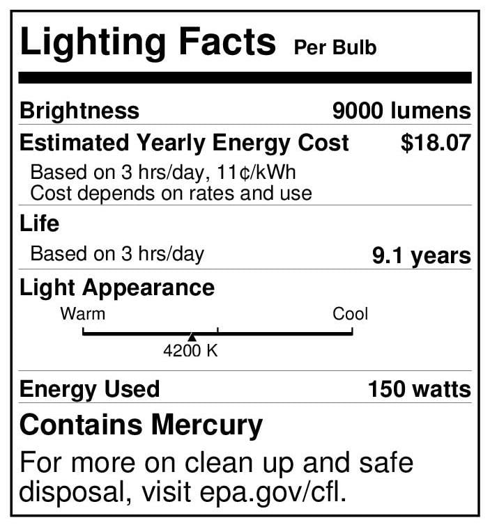 M102//E ANSI ED17 Metal Halide HID Light Bulb 150 Watt E26 Medium Base Westinghouse 3701500