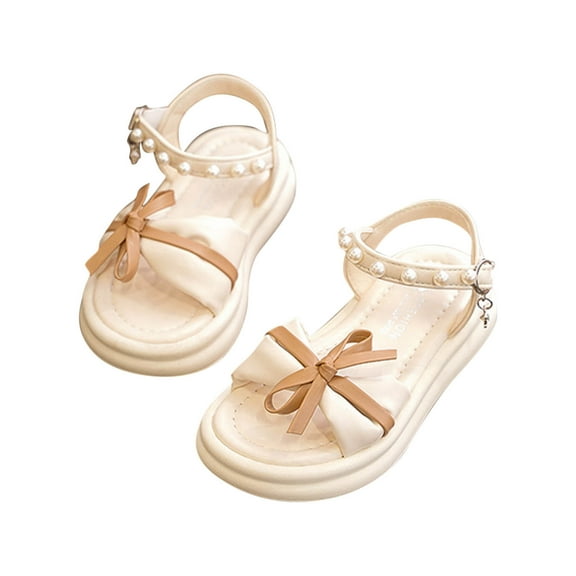 ZACPNCV Girl Sandals Flower Girls Summer Dress Shoes Open Toe Kids Wedding Party Princess Shoes Beach Shoes Beige 4-4.5 Years
