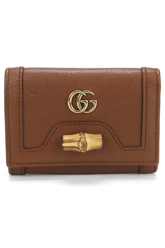 Pre-Owned GUCCI Tri-fold Wallet with Coin Pocket 658633 Compact Bamboo Diana Women's Brown