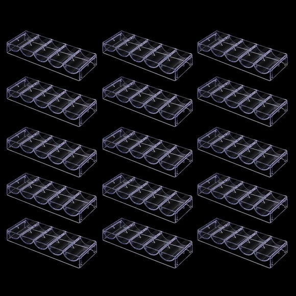 15x Bandeja de Acrílico para Fichas de Póker, Caja de Soporte de Almacenamiento, Piezas Apilables para Juegos de Casino Hugo Bandeja de fichas de póker transparente