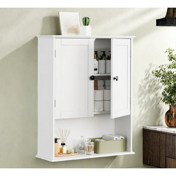 Upgrade Painted Surface Wall Mounted Bathroom Cabinet with 3-Position Adjustable Shelf, 24" x 30"