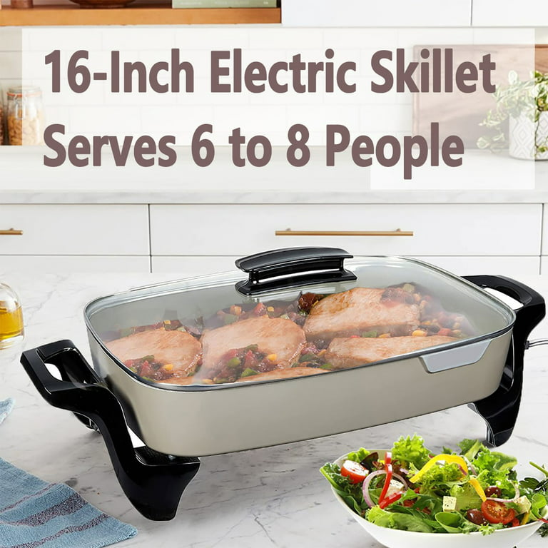 Ceramic Nonstick 16-inch Electric Skillets - Tempered Glass Cover with Stay Cool Handle, Esay Cleaning