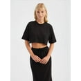 thumbnail image 2 of 2 Pieces: Crew Neck Relaxed Crop Top & High Waist Drawstring Maxi Skirt, 2 of 5