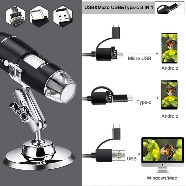 Bysameyee USB Digital Microscope 40X to 1000X, 8 LED Magnification