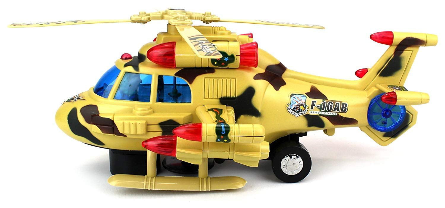 Military SoBumps Iunds Paradise Treasures Kids Bump and Go Military Toy Helicopter w/ Awesome Spinning Propellers Flashing Lights into Something and Will Change Direction 