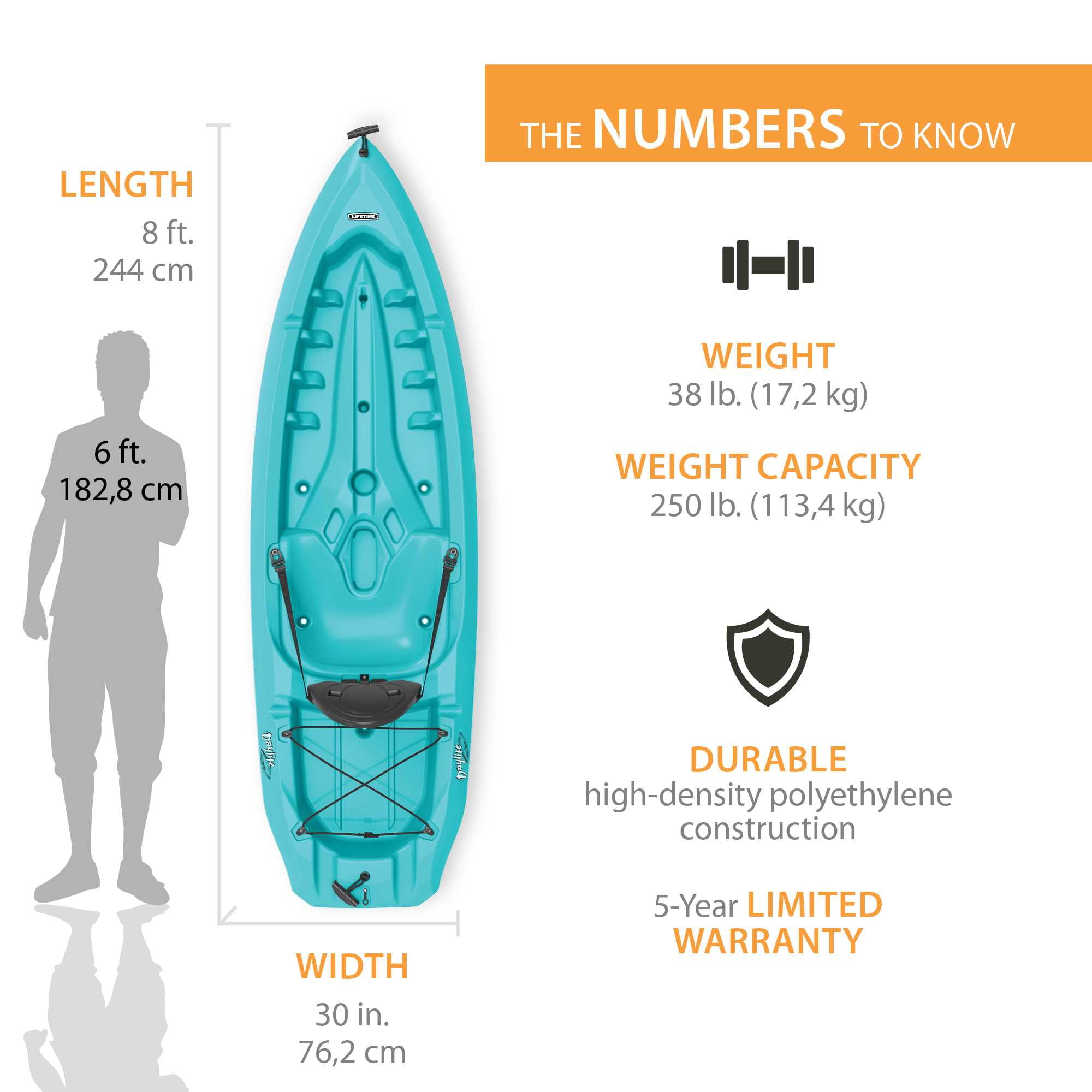 Lifetime Daylite 8 ft Sit-On-Top Kayak with Paddles, Aqua (90811)