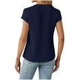 thumbnail image 4 of WREESH Women's Henley Shirt Casual Tops with Solid Blouses and Button Short Sleeve V-Neck T-Shirt in Solid Color Navy, 4 of 5