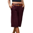thumbnail image 2 of MIUOWANP Women's Elastic Waist Shorts with Pockets Solid Color Lightweight Casual Shorts with Belt Size L(8)Wine, 2 of 5