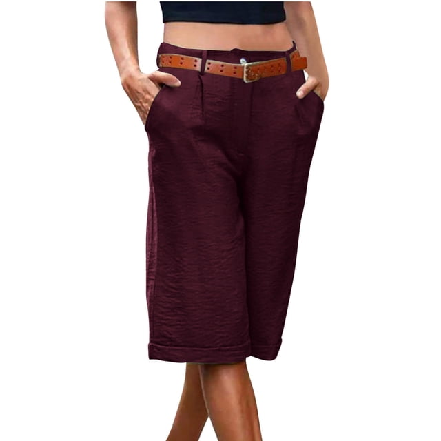 Top And Shorts Sets for Women, Womens Summer Solid Color Zipper Button Pockets Solid Color Elastic Waist Half Shorts Pants