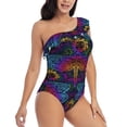 thumbnail image 3 of Easygdp Indian Mandalas Dragonfly Women's One Shoulder Ruffle Monokini Bathing Suits with Removable Chest Pad, Quick Drying - Medium, 3 of 8