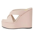 thumbnail image 3 of FSJ Women Wide Cross Strap Wedge High Heeled Mules Open Square Toe Platform Slide Sandals Sexy Cocktail Party Summer Slippers Size 6.5 Baby Pink, 3 of 5