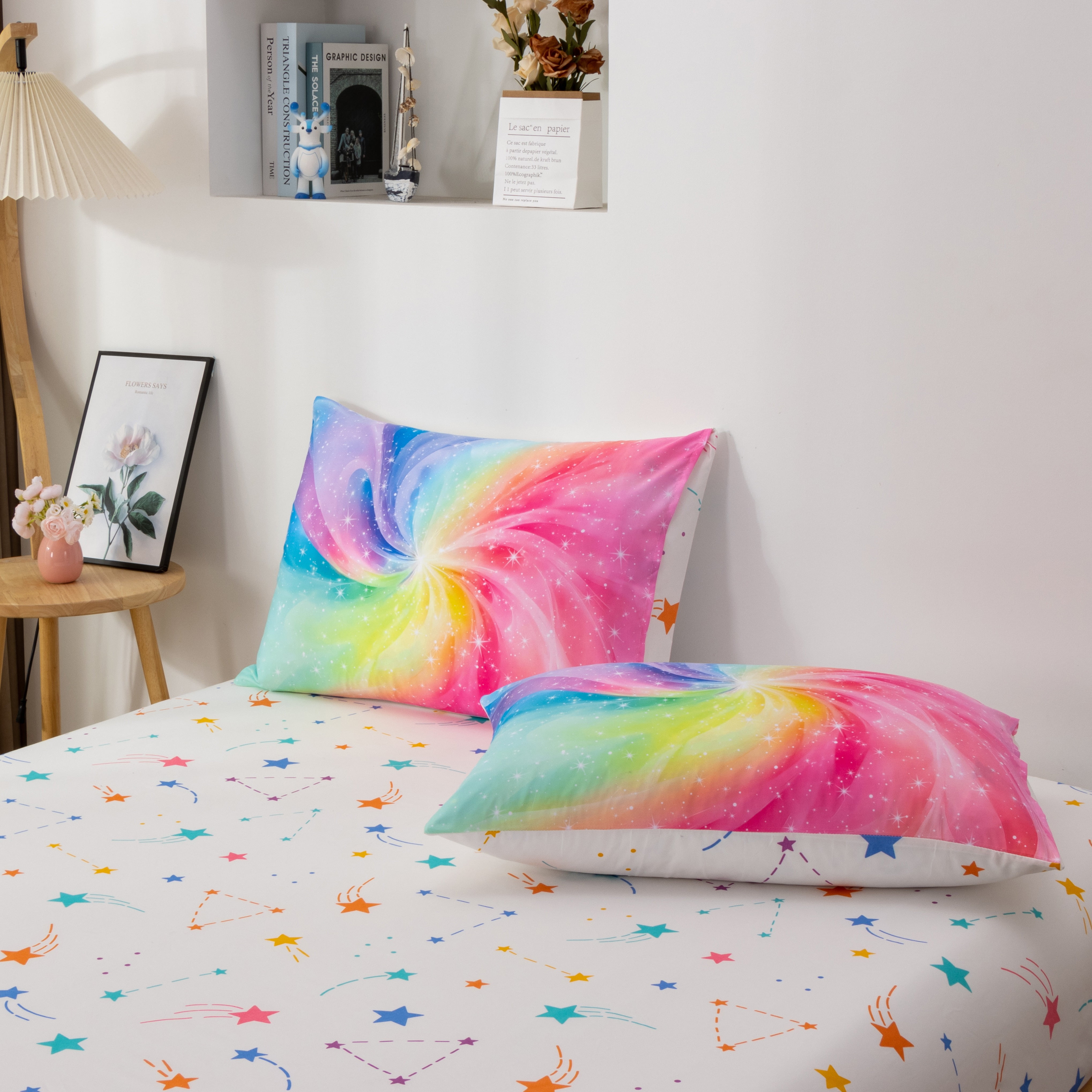 NTBED 6Pcs Twin Swirling Galaxy Dreamy Comforter Set, Colorful Rainbow Gradient Glitter Tie Dye Comforters, Ultra Soft Bedding Set (Pink, Twin 6Pcs)