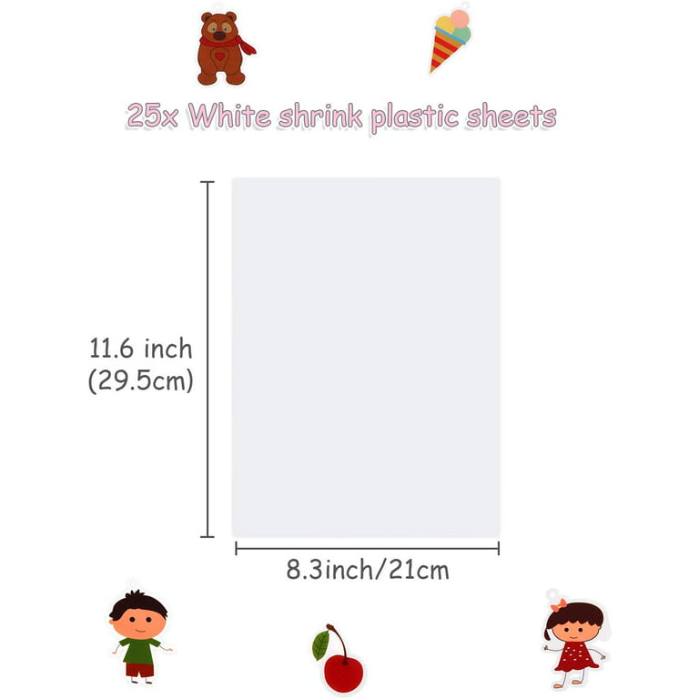 Auihiay 25 Sheets White Printable Shrink Plastic Sheets,Shrink Dink Paper  for DIY,Shrink Films Papers for Inkjet Printer Kids DIY Art and Craft  Activity, 8.3 x 11.6 inch / 21 x 29.5 cm 
