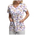 thumbnail image 3 of NIEWTR Tuniques d'Uniforme Médical Légères pour Femmes à Col Rond, à Petites Fleurs, avec Poches (Violet, m), 3 of 4
