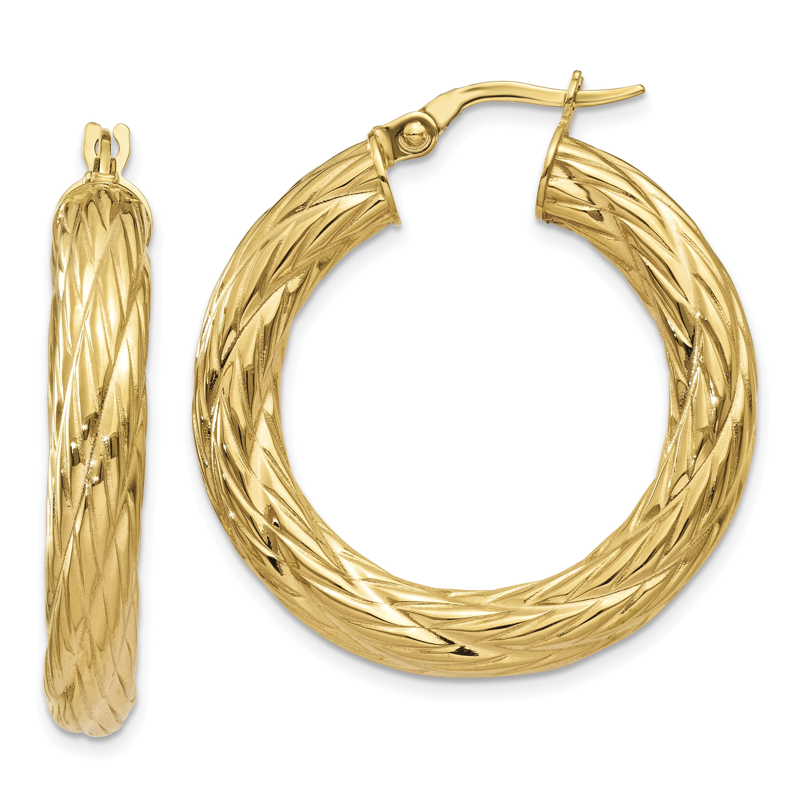 14k Yellow Gold Textured Tube Hoop Earrings (1.2IN Diameter) - Walmart.com