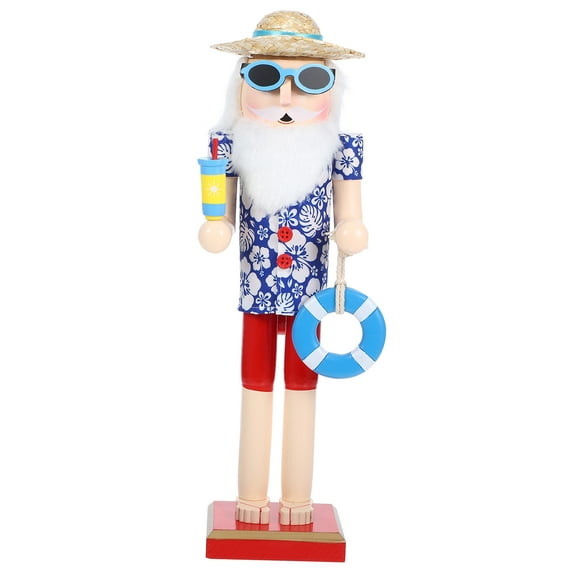 Jiyike Wood Nutcracker Figurine Hawaiian Style Wooden Nutcracker Statue Hawaiian Christmas Decor