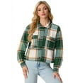 thumbnail image 4 of JWD Women's Cropping Jacket Casual Button Shacket Plaid Long Sleeve Blouses Top with Pocket Green Orange Pane L, 4 of 5