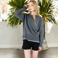 thumbnail image 5 of Women's Crew Neck Long Sleeve Knit Sweater with Contrast Trim and Ribbed Hem - Medium, Gray, 5 of 6