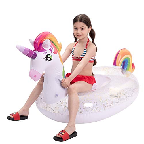 JOYIN Inflatable Unicorn Pool Float with Glitters, Fun Beach Floaties, Ride  On Unicorn Raft, Pool Toys, Summer Party Lounge Raft Decorations for Kids  