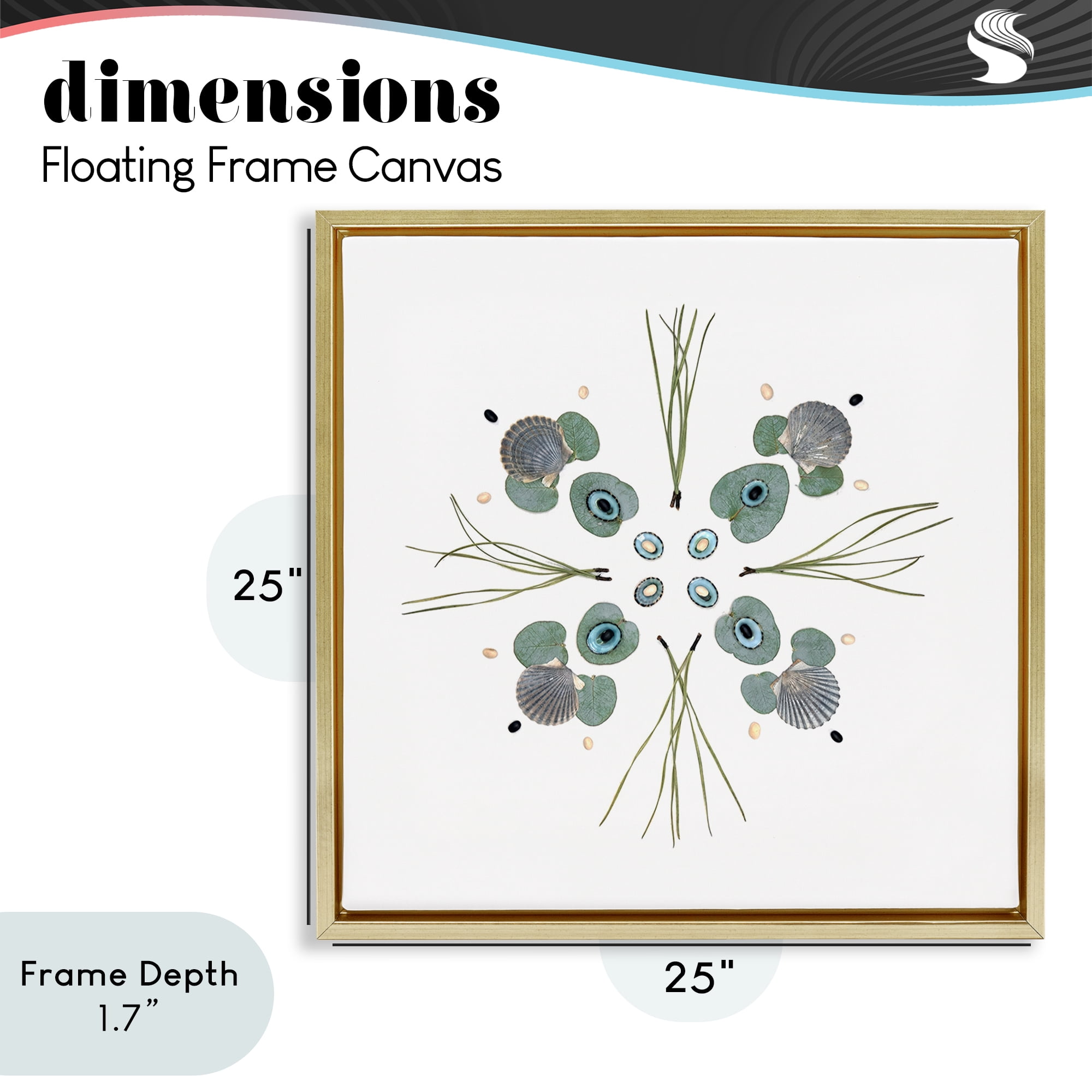 Stupell Industries Seashell & Leaf Symmetry Gold Framed Floater Canvas Wall Art, design by Beth Adoette