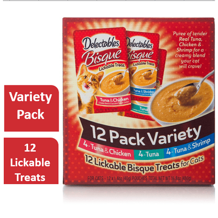 Delectables Lickable Cat Treats Bisque Variety Pack, 12 Count (16.8