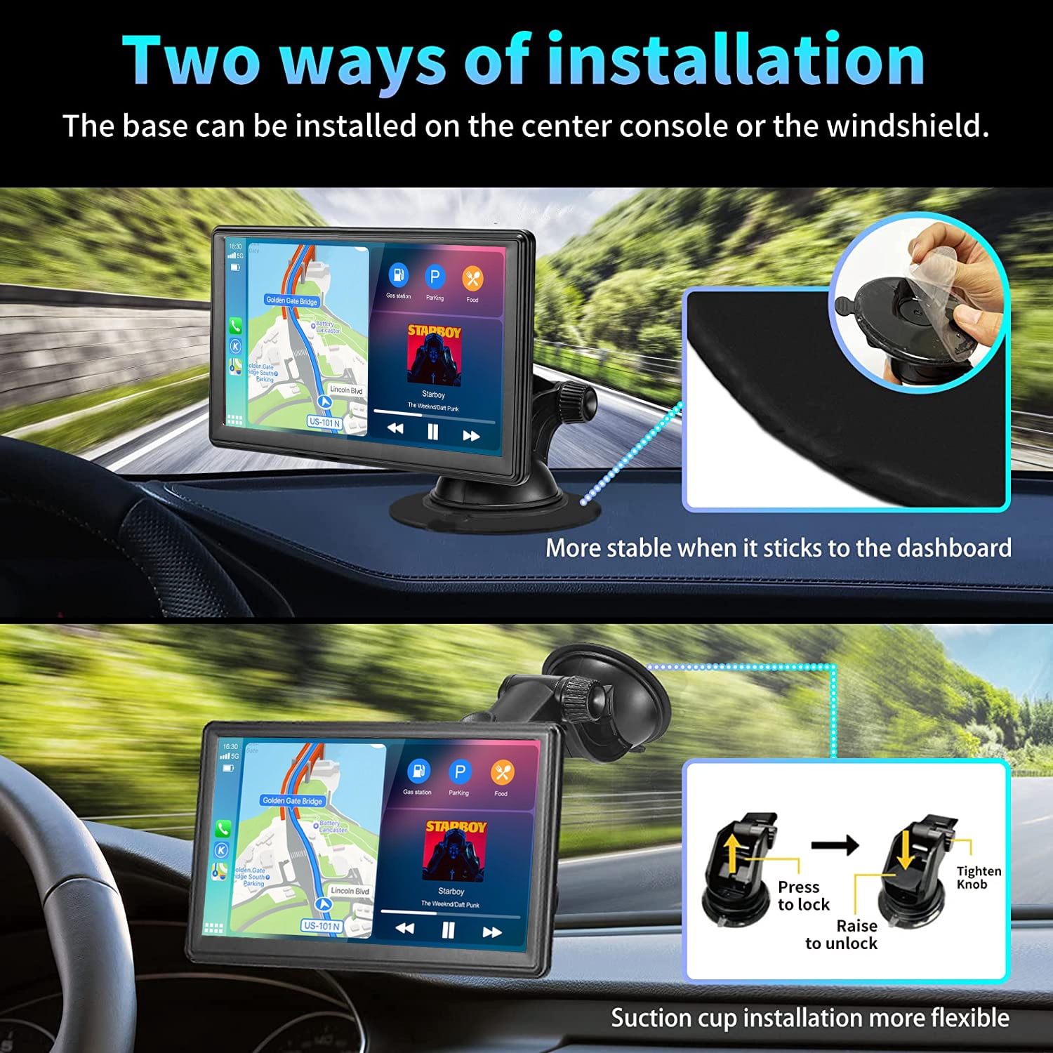 Portable Wireless Car Stereo, 7 inch Full HD Touchscreen, Apple CarPlay & Android Auto, New