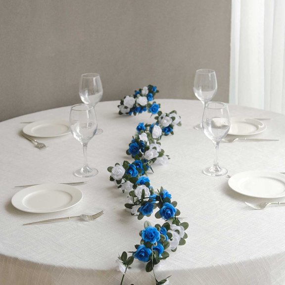 BalsaCircle 2 White Royal Blue Artificial 8 feet Silk Roses Mini Artificial Flowers Vine Garlands Wedding Party Centerpieces