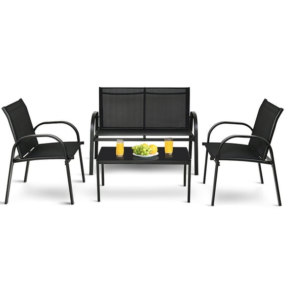 Topbuy 4PCS Furniture Set Chairs and Coffee Table Patio Garden Black