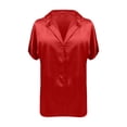 thumbnail image 4 of Camisa de manga corta de satén liso para mujer - Top elegante con cuello alto - Acabado satinado para ocasiones informales/formales - Tallas S-XL, 4 of 5