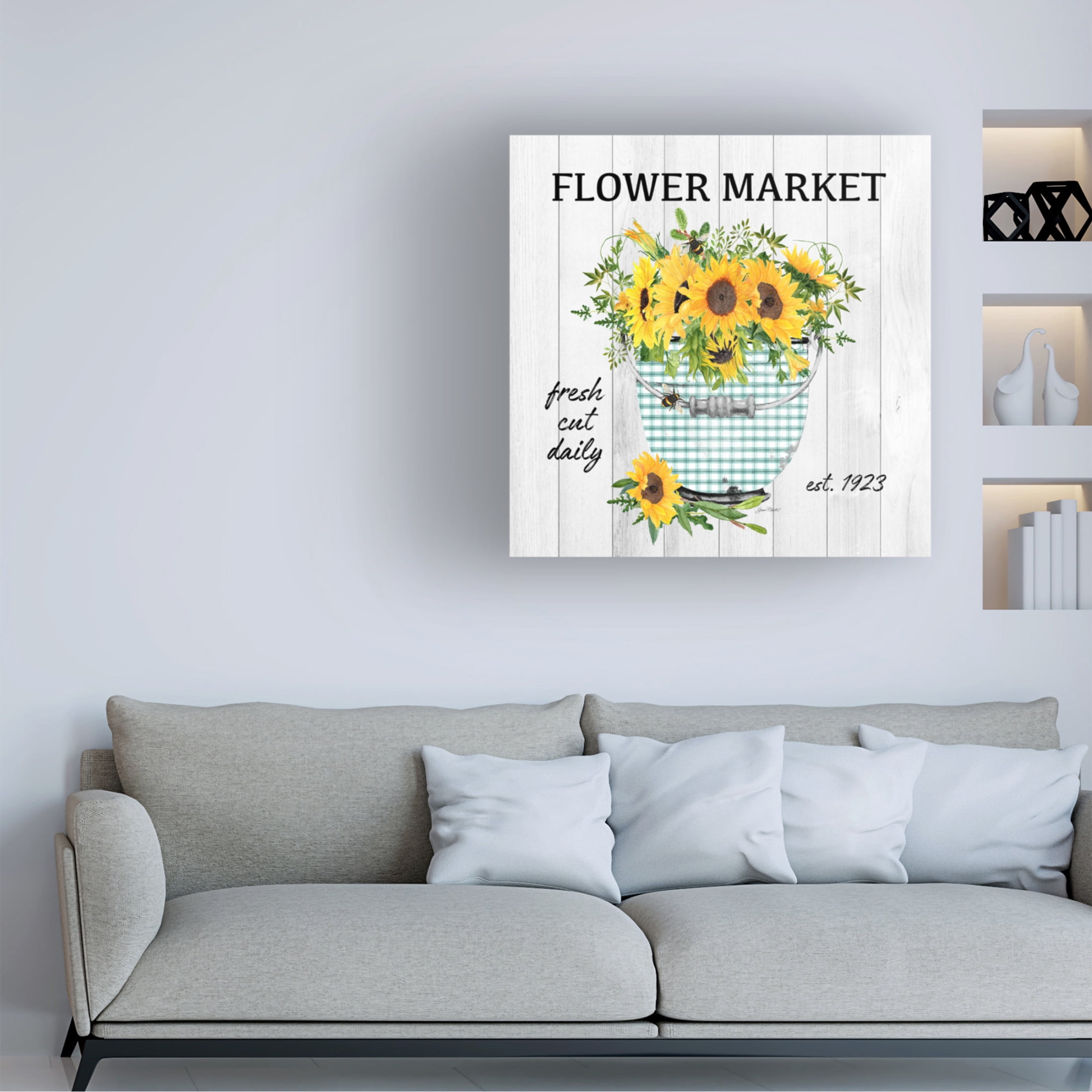 Canvas Wall Art - Jean Plout 'Farm Market Sunflowers C' Wall Art for Living Room, Bedroom, or Office Décor by Trademark Fine Art - 14 x 14 Inches
