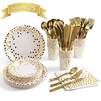 gold shower disposable serves napkins dinnerware cups plates dot parties bridal supplies plastic sets piece birthday baby dialog displays option