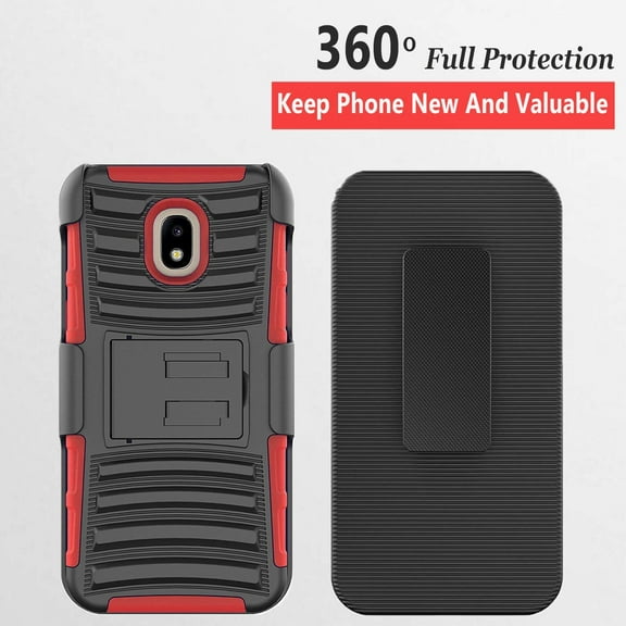 Samsung Galaxy A6 Phone Case, Dual Layers [Combo Holster] And Built-In Kickstand Bundled with Hybird Shockproof-Red