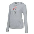 thumbnail image 4 of Fesfesfes Women Hooded Solid Color Printing Drawstring Hood Long Sleeves Sweater Tops Tops on, 4 of 5
