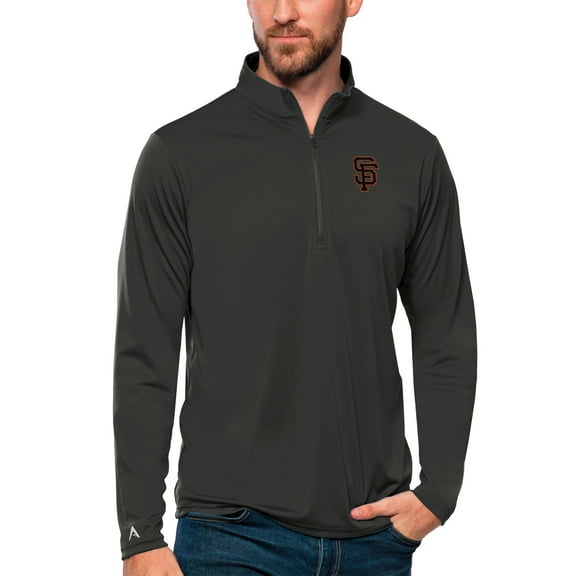 Men's Antigua Charcoal San Francisco Giants Tribute Quarter-Zip Pullover Top