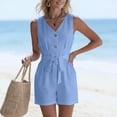 thumbnail image 6 of WAGUTH Women's Belted Cotton Linen Rompers V Neck Sleeveless Button Down Jumpsuit Casual One Piece Shorts with Pockets for Summer, 6 of 7