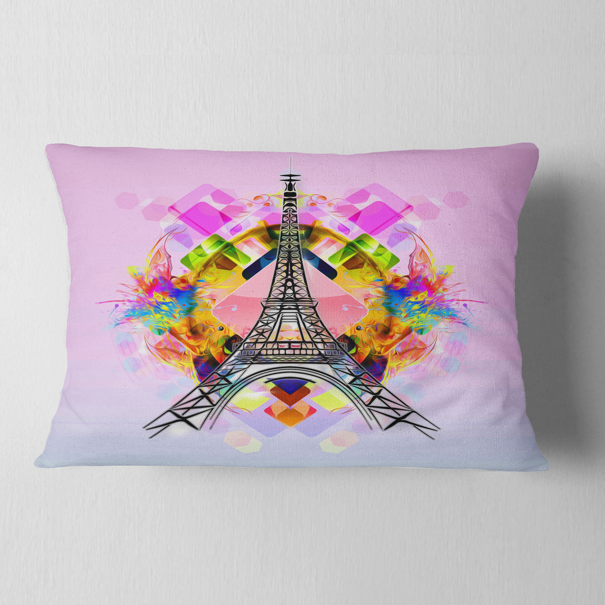 Designart Bright Paris Eiffel TowerCartoon - Abstract Throw Pillow - 12x20