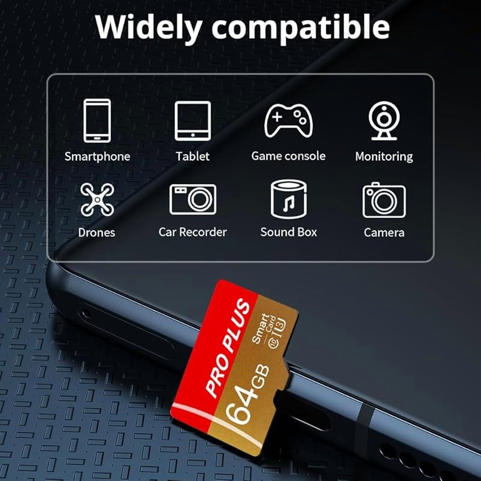 2 Pack TF Card 64GB with Adapter, High Speed Memory Card, UHS-I C10 A1 Memory TF Card for Tablet/Mobile Phone/Camera/Car Audio/Game Console (Red Gold 64GB)