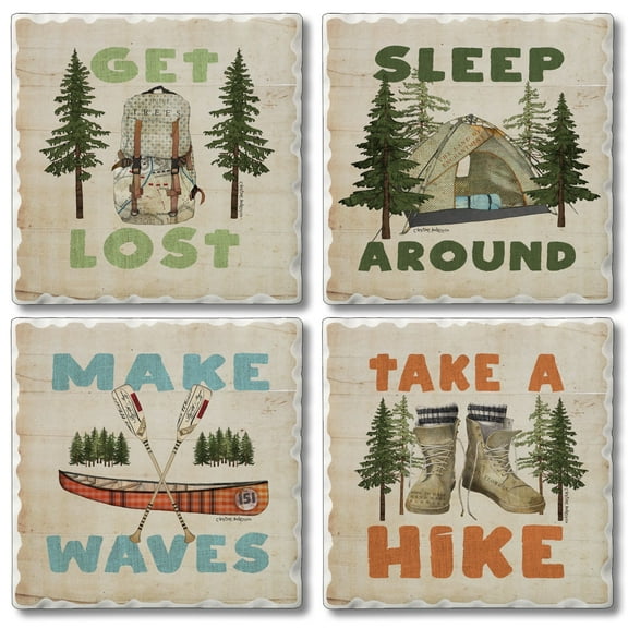 Thirstystone Get Lost 4-Pack Assorted Tumbled Tile Stone Coasters