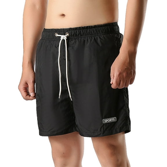 HOOMEUMY Men's Sports Quick Dry Swim Trunks with Pockets Mesh Lining Drawstring Waist Lightweight Summer Shorts Black L