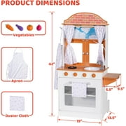 BRINJOY Kids Kitchen Playset, Double-Sided Wooden Play Kitchen for Toddlers w/Oven, Window, Play Food, Apron, Towel, 2 in 1 Realistic Pretend Play Cooking Toy Kitchen Set Gift for Girls Boys Age 3+