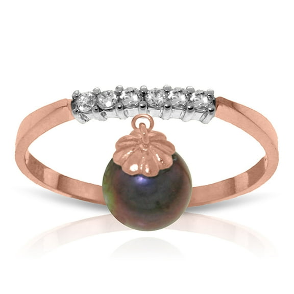 Galaxy Gold 14k Rose Gold Genuine Diamonds and Black Pearl Charm Ring - Size 10.0