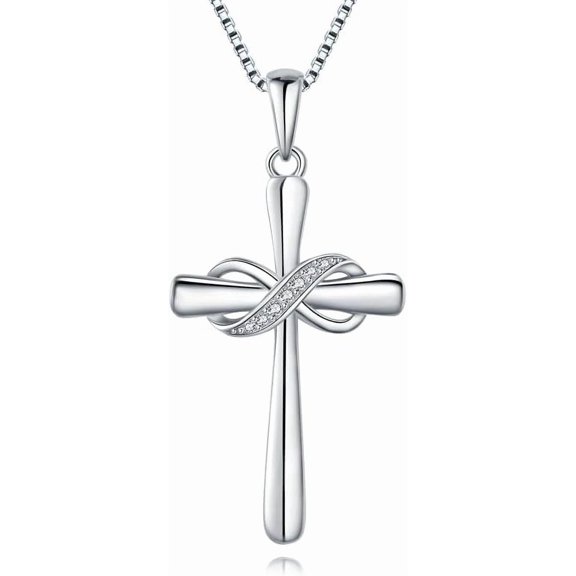 Infinity Cross Necklace for Women 925 Sterling Silver Danity Cross Pendant Necklace Christian Jewelry Baptism Gift 18'' 2'' Chain