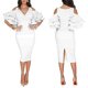 thumbnail image 3 of Vestido midi de noche de fiesta sexy elegante con cuello en V y hombros descubiertos con mangas con volantes lisos Vestido ajustado Zhivalor WRMH-225-4, 3 of 6
