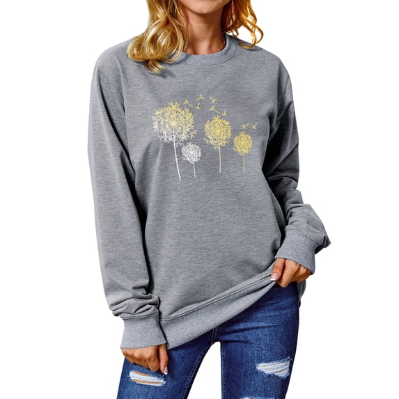 ManHanLi Women Dandelion Print Round Neck Long Sleeve Sweatshirt