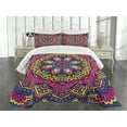 thumbnail image 3 of Ambesonne Mandala Quilted Bedspread Set 3 Pcs, Colorful Floral Motif, King Size, Multicolor White, 3 of 5